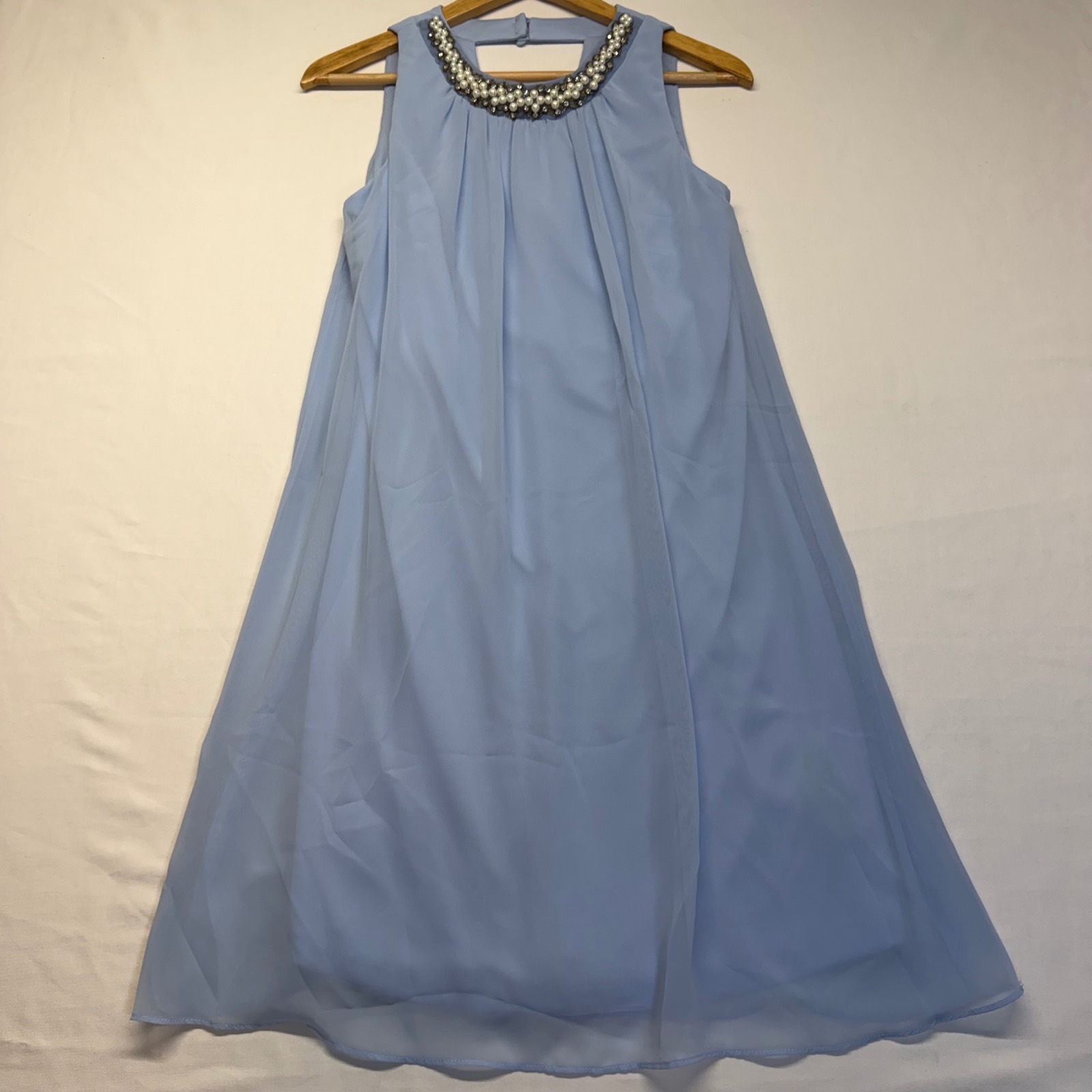 Scarlett Dress Pearl Neckline 4 Blue Womens Wedding Guest Chiffon Trapeze Nwt